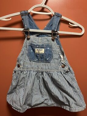 OshKosh B'gosh Blue and White Striped Denim Overall Skirt